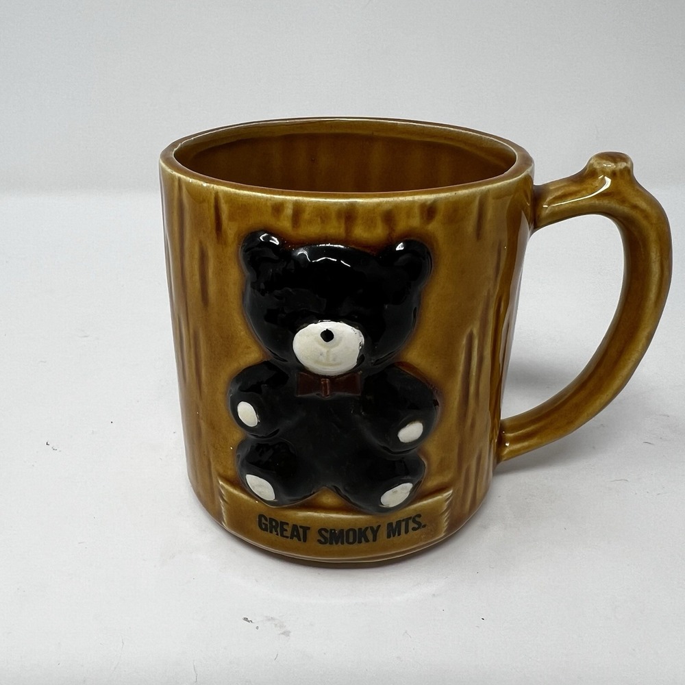 Vintage Great Smoky Mountains Ceramic Brown Teddy Bear 3D Coffee Mug